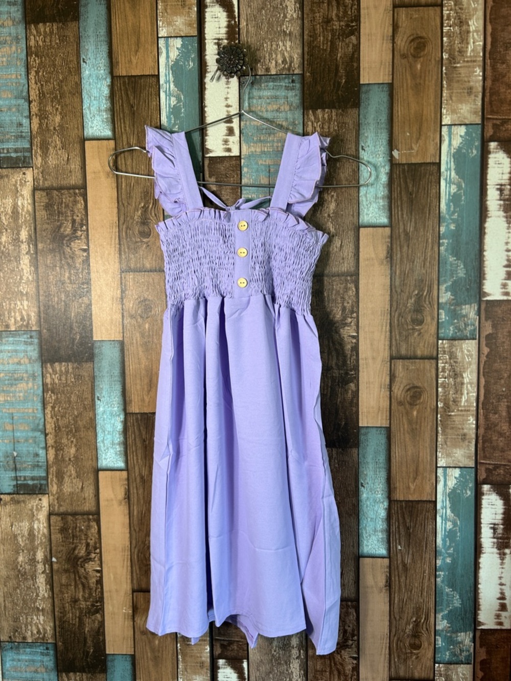 Purple Ruffle Sleeve Girls Smocked Top Dress